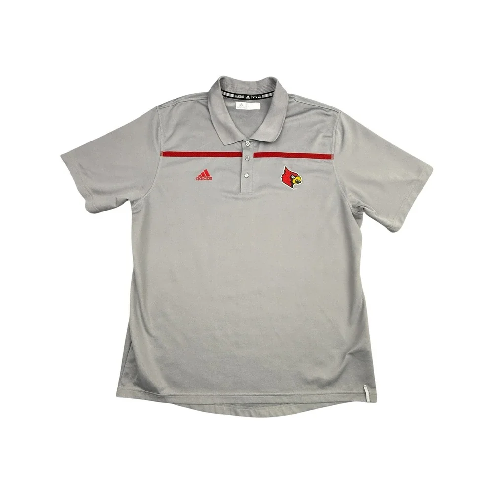 Adidas Climalite Polo Shirt Mens XL Gray Louisville Cardinals Embroidered 1866A